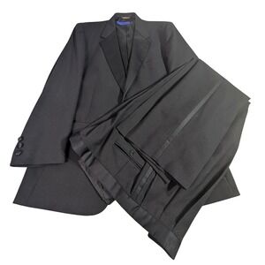 Vintage Black Wool Tuxedo Suit Set – 44L Peak Lapel USA